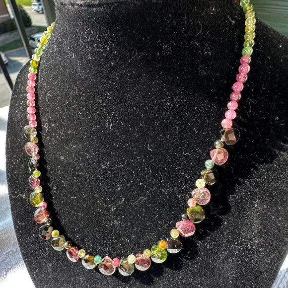 16" Purple and Green  Natural Tourmaline Crystal Necklace and Matching Earrings - Picture 7 of 13